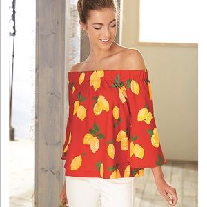 Mud Pie Lemon Print Izzy Off the Shoulder Too